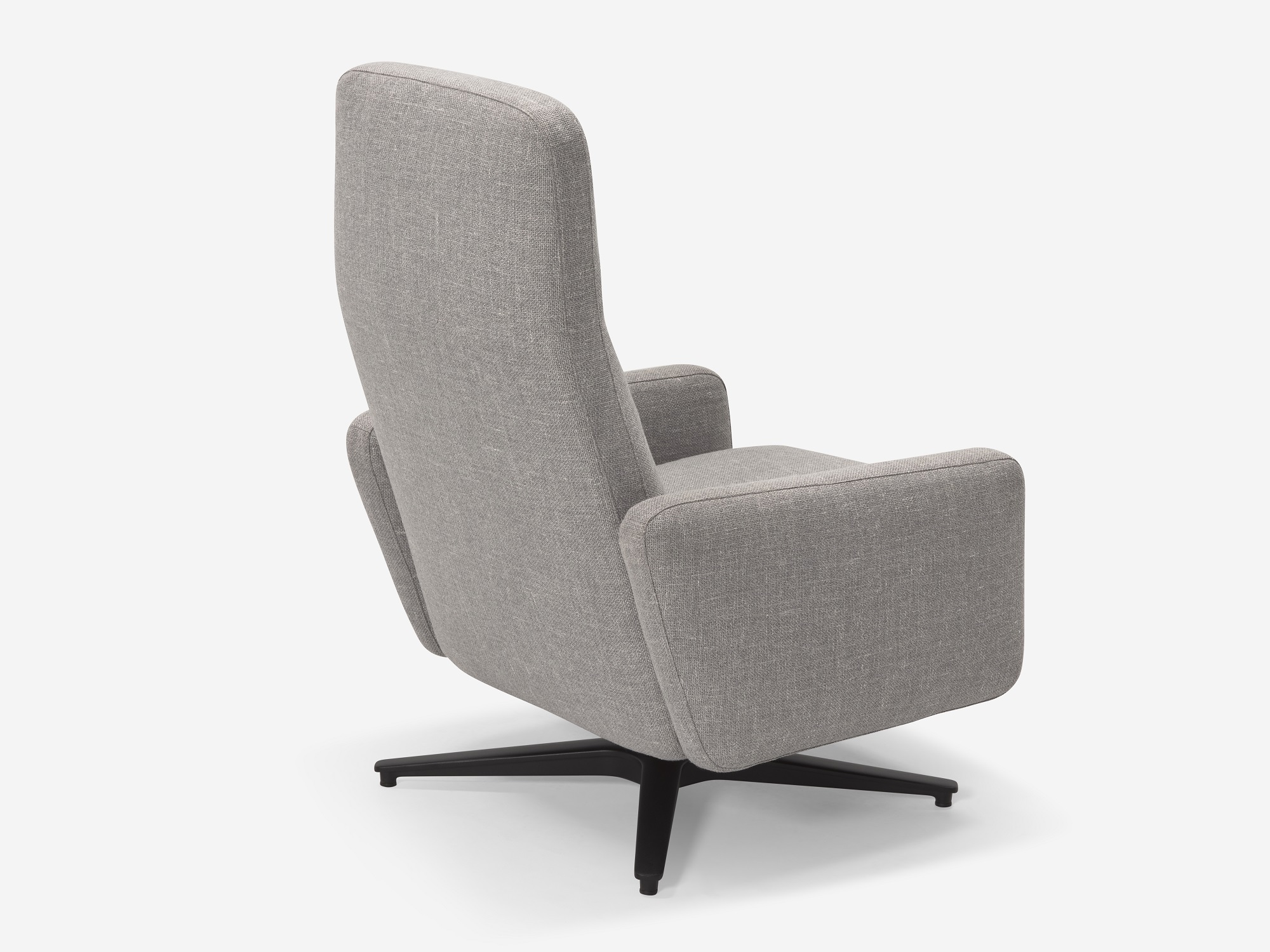 Back right angle view of grey fabric reclining chair