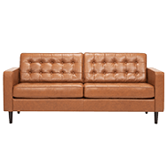 Front view of brown leather modern sofa
